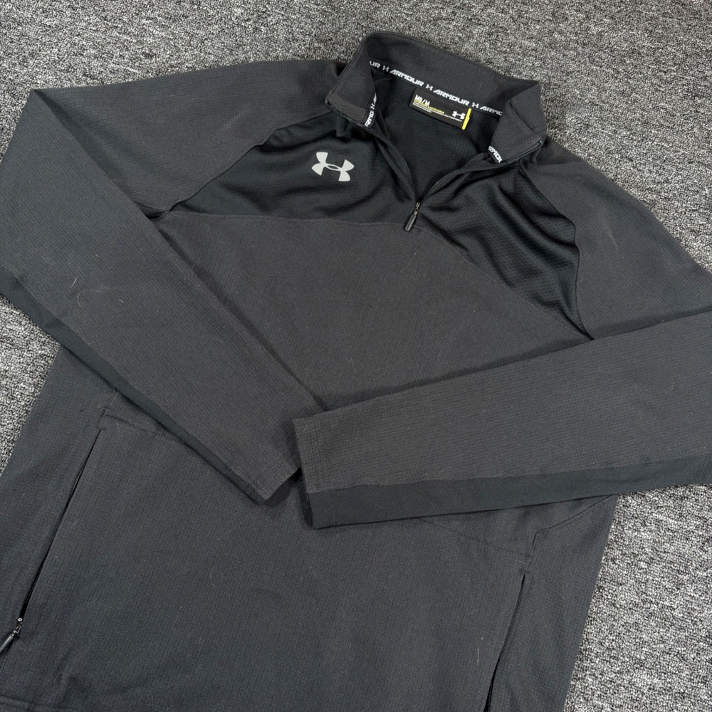 Under Armour Pullover Mens Medium Black 1/4 Zip Textured Fitted Long Sleeve